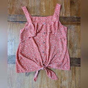 Bobeau Peach and White Sleeveless Button Down Tie Front Tank Top Size Large